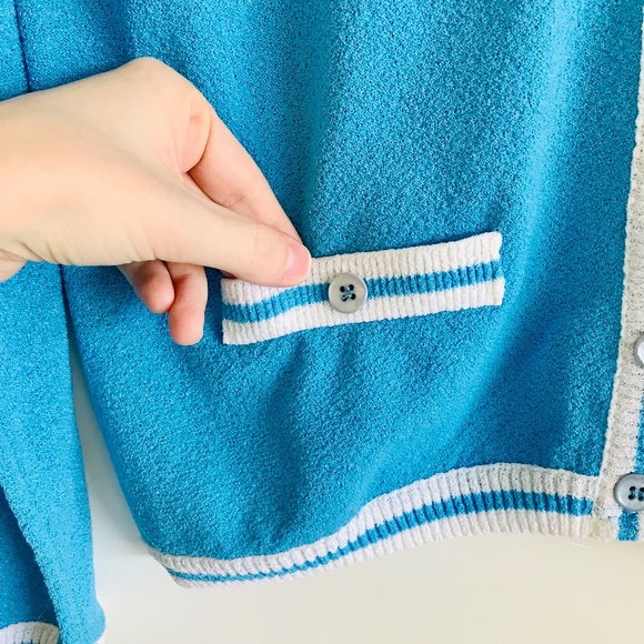 Vintage Talbott Blue/White Collegiate-Style Cardigan, Size 38 - Picture 5 of 8
